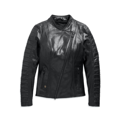 Womens Ozello Perforated Leather Jacket - Black Leather