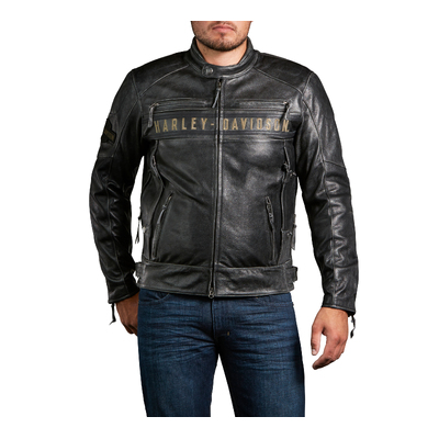 Mens Passing Link Triple Vent Leather Jacket - Black