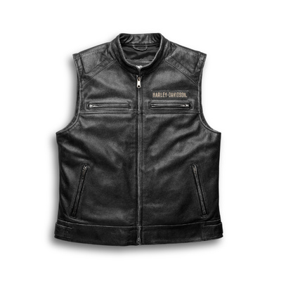 Harley-Davidson Passing Link Leather Mens Vest - Grey Charcoal