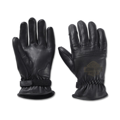 Harley-Davidson Mens Helm Leather Work Gloves - Black - Black