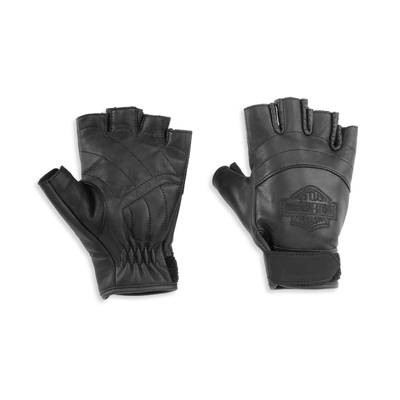 Womens Bar &amp; Shield Fingerless Leather Glove - Black