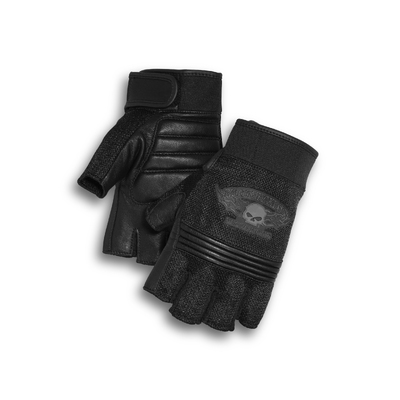 Mens Winged Skull Fingerless Gloves - Black