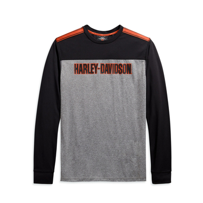 Harley-Davidson Mens Performance Micro Mesh Long Sleeve Colorblock Tee - Grey