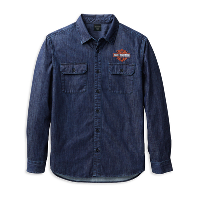 Harley-Davidson Mens B&S Denim Shirt - Dark Indigo - Dark Indigo