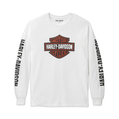 Mens Bar &amp; Shield Long Sleeve Graphic Tee - White